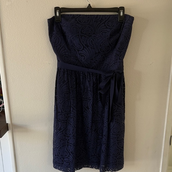 Trina Turk Strapless Dark Blue Lace Dress - Picture 3 of 5